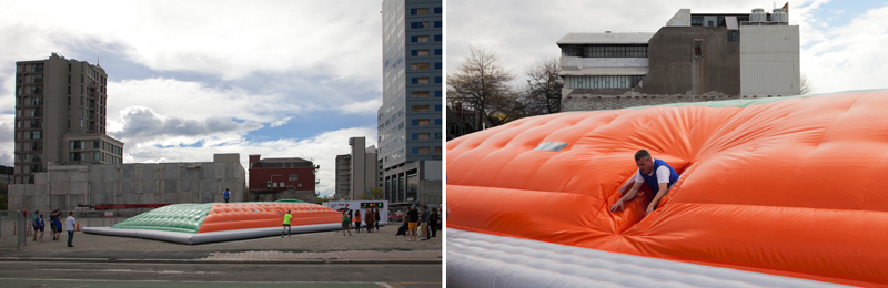David Cross, Level Playing Field, 2013, performance, inflatable structure, image courtesy the artist