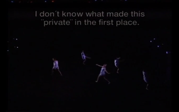Screenshot from recording of Not-About-AIDS Dance, 1994. Image courtesy of Neil Greenberg and the Jerome Robbins Archive of the Recorded Moving Image of the Dance Collection of the NYPL.
