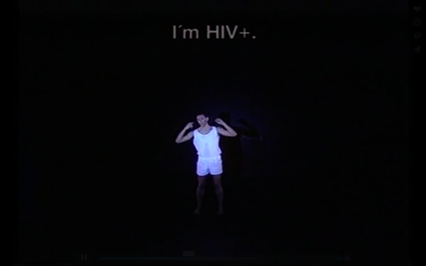 Screenshot from recording of Not-About-AIDS Dance, 1994. Image courtesy of Neil Greenberg and the Jerome Robbins Archive of the Recorded Moving Image of the Dance Collection of the NYPL.