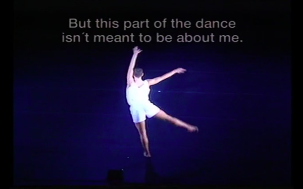 Screenshot from recording of Not-About-AIDS Dance, 1994. Image courtesy of Neil Greenberg and the Jerome Robbins Archive of the Recorded Moving Image of the Dance Collection of the NYPL.