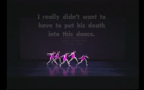 Screenshot from recording of The Disco Project, 1995. Image courtesy of Neil Greenberg and the Jerome Robbins Archive of the Recorded Moving Image of the Dance Collection of the NYPL.