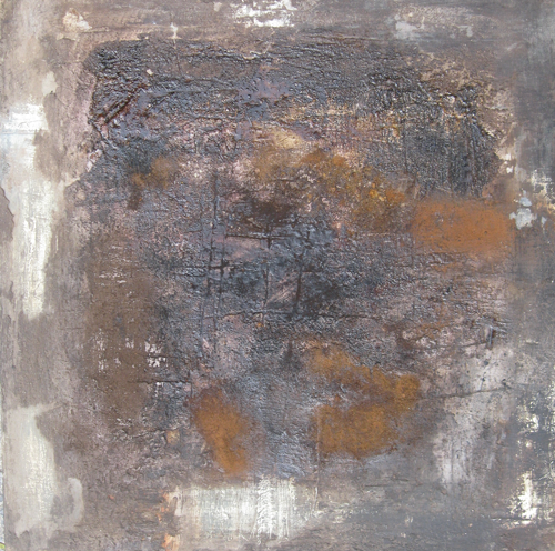Matière naissante / Nascent Matter, 2014, Pigments, ash, rust, dirt, acrylic paint, binder on canvas, 51 x 51 cm. Courtesy the artist.