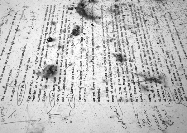 Phil Sawdon, First Draft, 2016, Detail, text, paper and dust. Image courtesy of the artist.