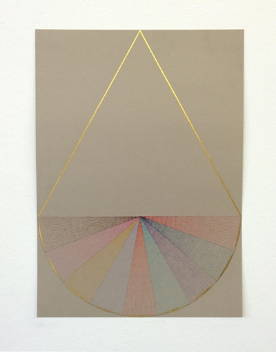 Untitled, 2014, Gold leaf, Color pencil on color paper, 18 x 13 inches. Courtesy Marianne Boesky Gallery, New York.