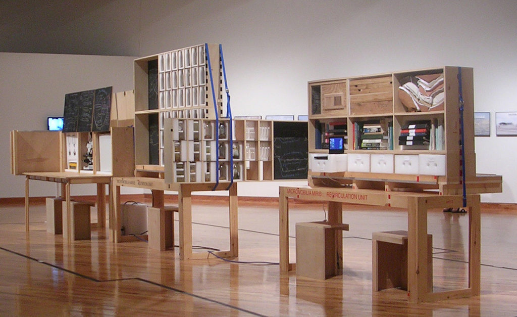 Micromobilia: Machines for the Intensive Research of Interior Bio-Geographies, 2005-08, installation view from Experimental Geography, Miller Gallery at Carnegie Mellon University, Pittsburgh, PA.