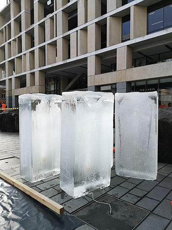 Jonathan Kay, Negative Mass, 140kg blocks of ice, (2 tonnes ice in total), Takutai Square, Britomart, Auckland.