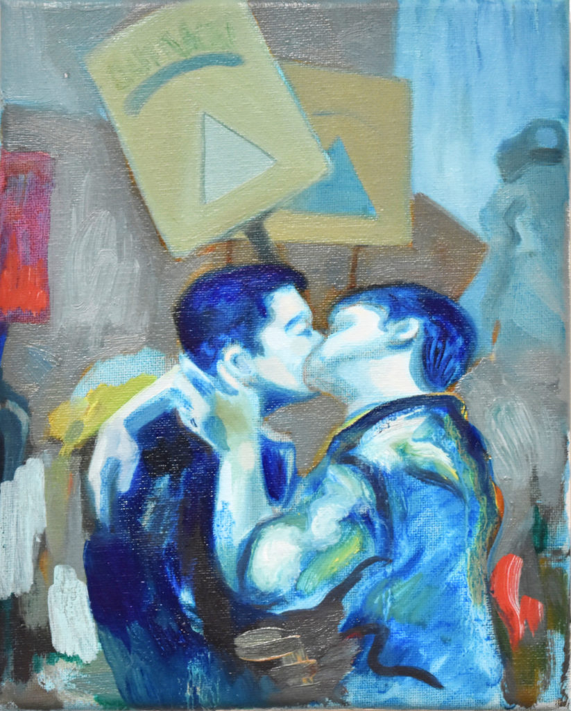 Nic Cooper, Kiss in Protest, 2021. Oil on canvas