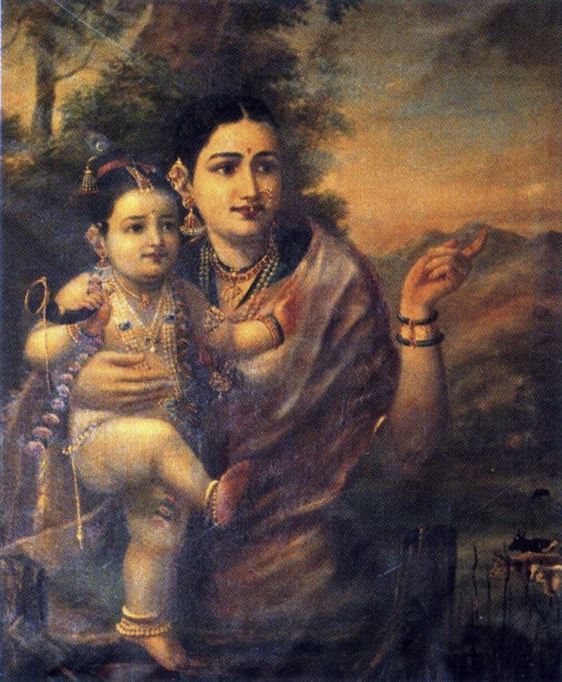 Raja Ravi Varma, Yasoda with Krishna, c.1890s