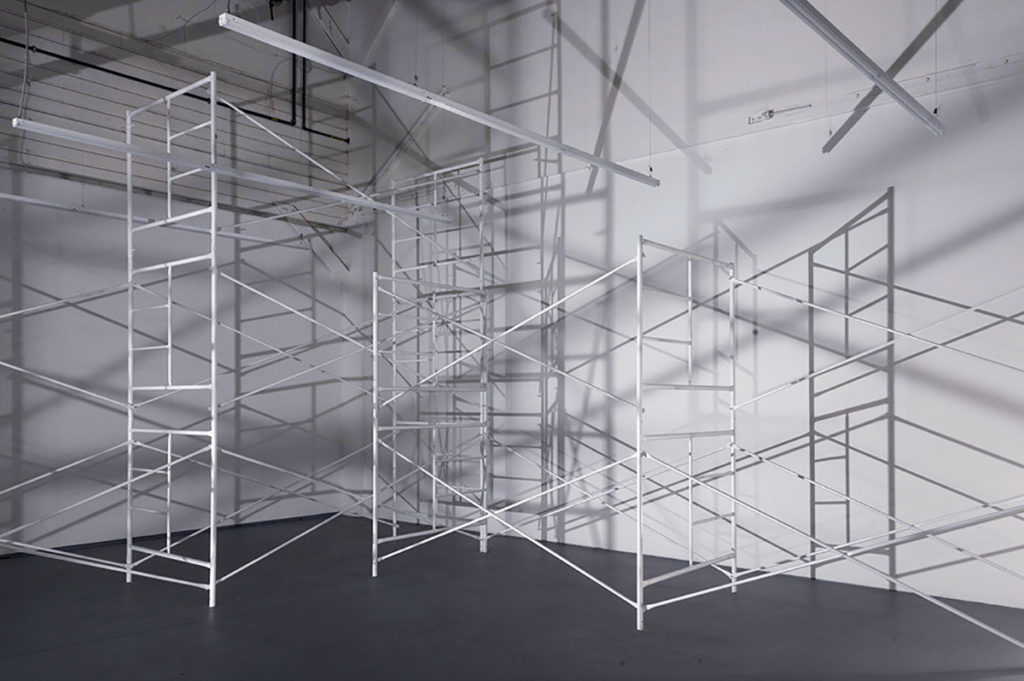 Avantika Bawa, #FFFFFF, Painted scaffolds, dimensions variable, 2020, Ditch Projects, Springfield, OR, USA