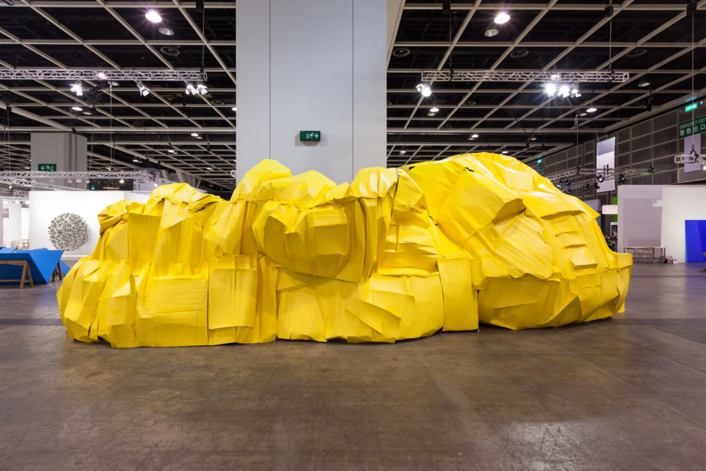 Yellow Structure, Encounters Art Basel Hong Kong, 2016, Cardboard, masking tape, paint. Image courtesy of the artist. 