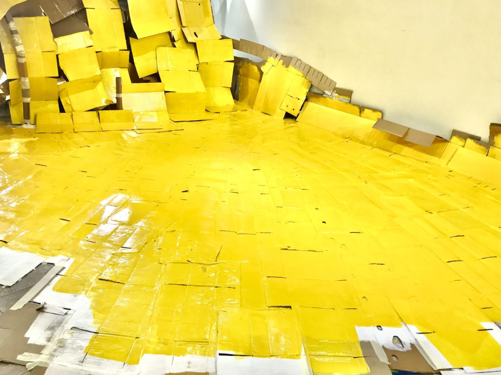 Yellow Structure, Artetage Museum of Modern Art, Vladivostok, 2019, Cardboard, masking tape, paint. Image courtesy of the artist. 
