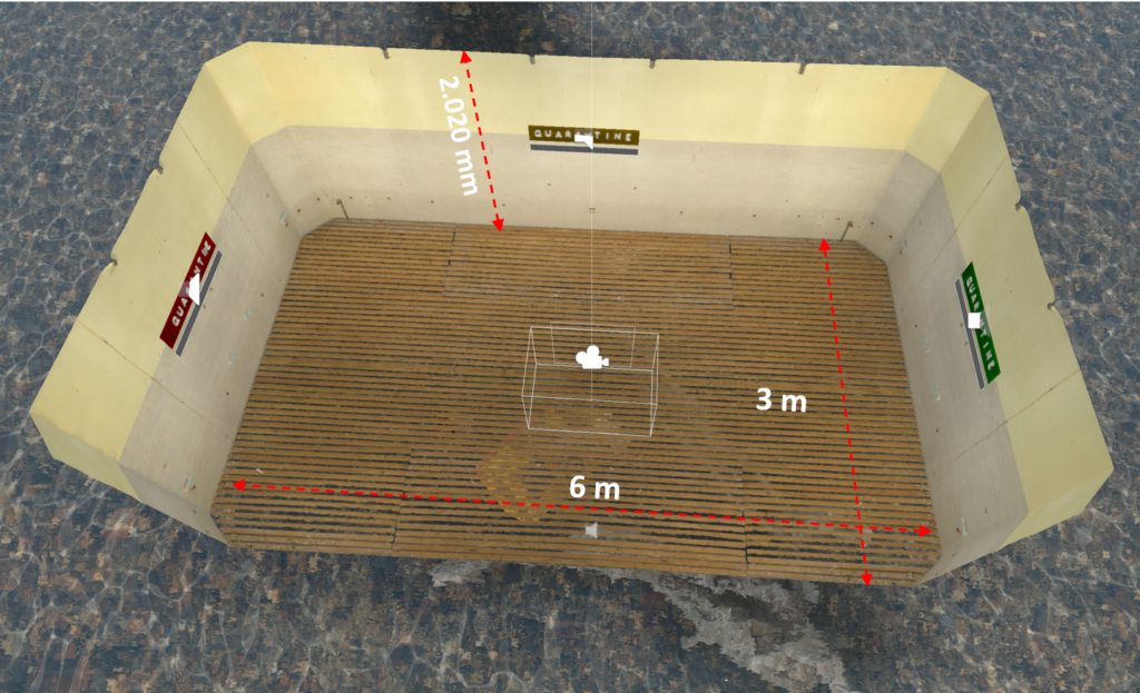 The vestibule 3D model. Its area corresponds with the 6 x 3 metre chalked floor. Image courtesy the artist.