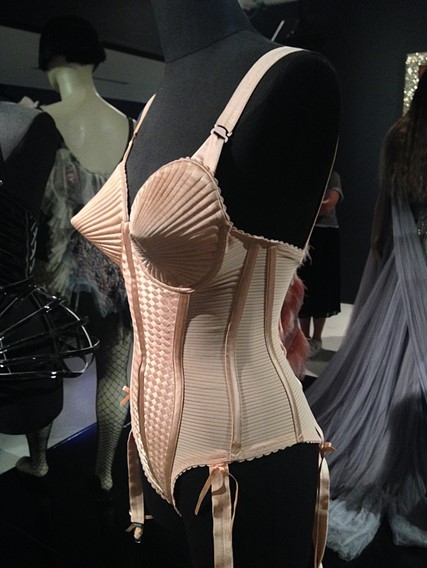 Madonna's Gaultier cone bra at The Fashion World of Jean Paul Gaultier - From the Sidewalk to the Catwalk by Barry Caruth https://commons.wikimedia.org/w/index.php?search=madonna+cone+bra&title=Special:MediaSearch&go=Go&type=image